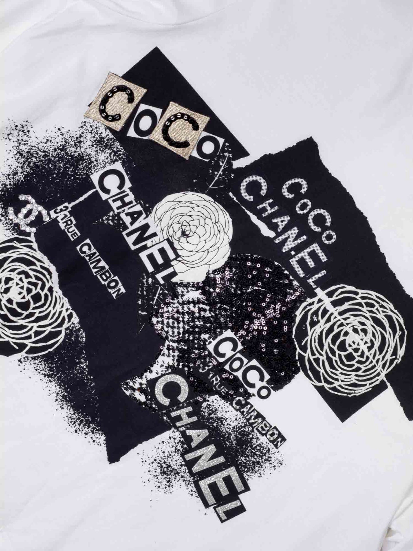 Chanel Cotton Sequin CC Logo Shirt White Black