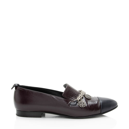 Chanel Crackled Goatskin CC Charm Cap Toe Loafers - Size 7.5 / 37.5