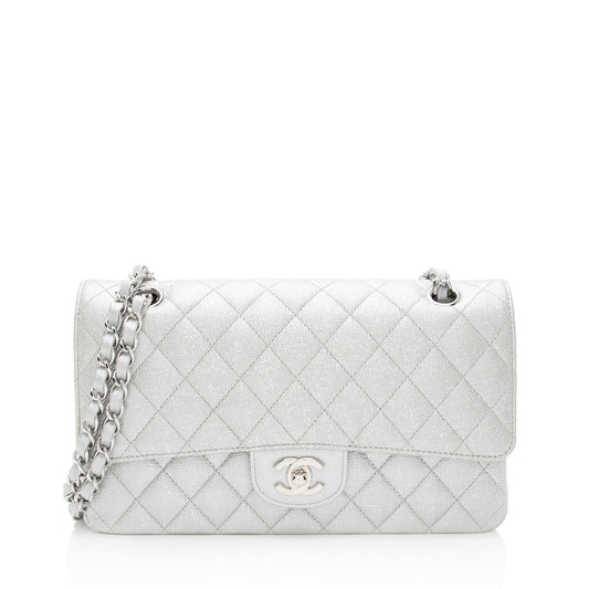 Chanel Glittered Metallic Caviar Leather Classic Medium Double Flap Bag
