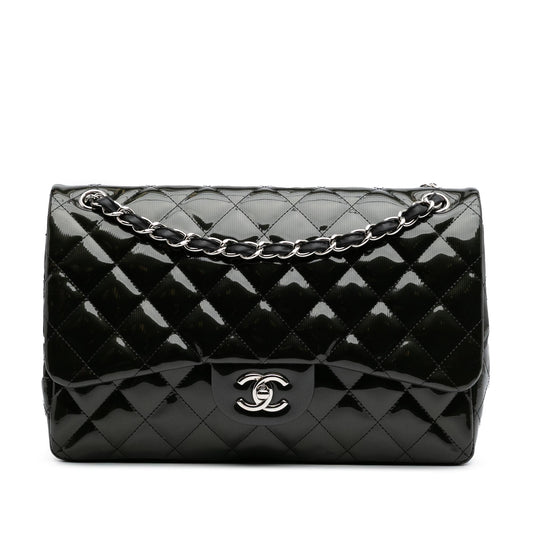 Chanel Jumbo Classic Striped Patent Double Flap