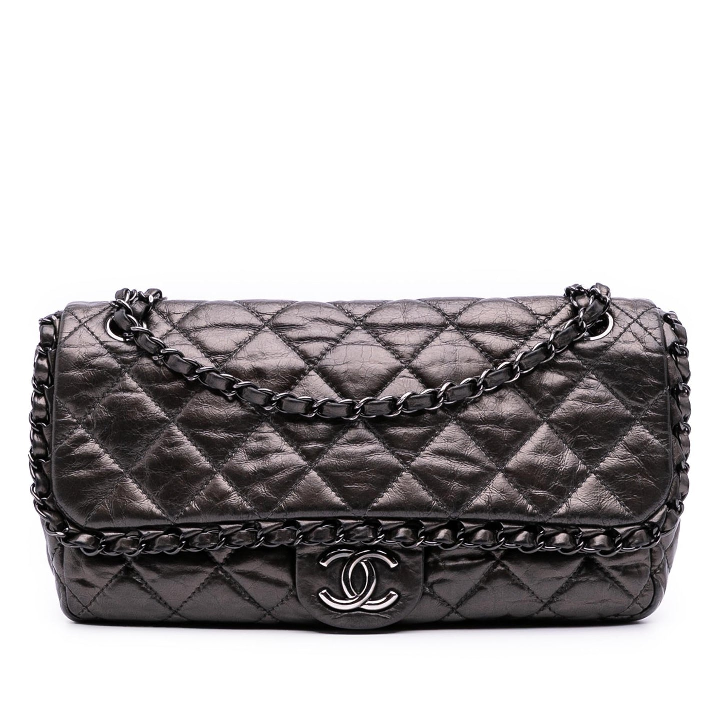 Chanel Medium Quilted Metallic Aged Calfskin Chain Me Flap