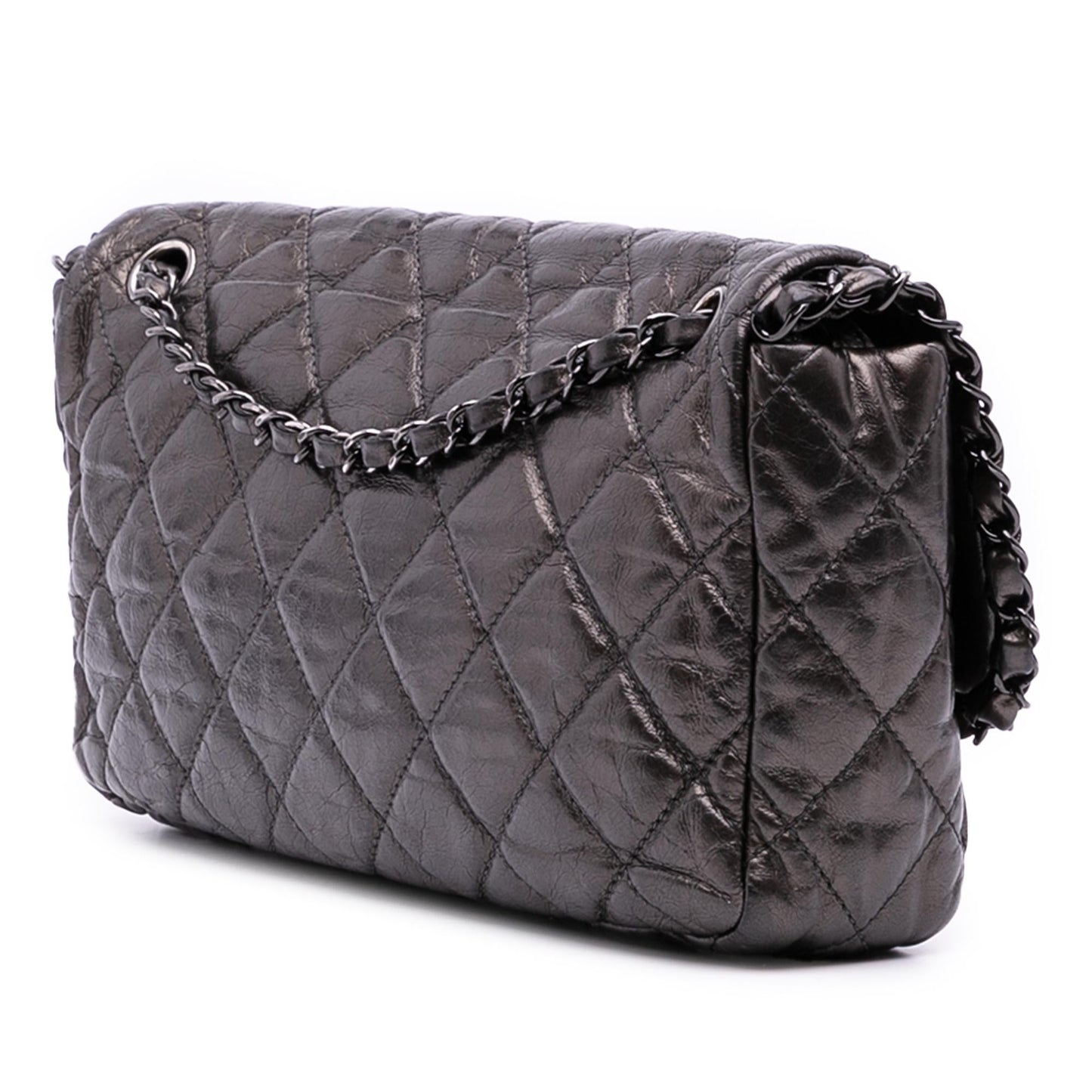 Chanel Medium Quilted Metallic Aged Calfskin Chain Me Flap
