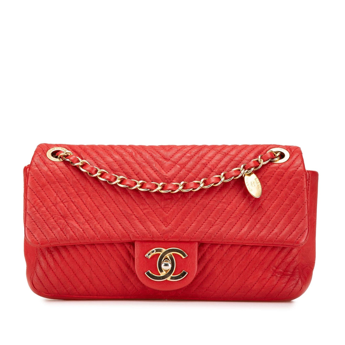 Chanel Medium Wrinkled Calfskin Quilted Chevron Medallion Charm Surpique Flap