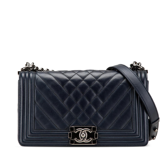 Chanel Old Medium Chevron and Diamond Quilted Lambskin Boy Flap