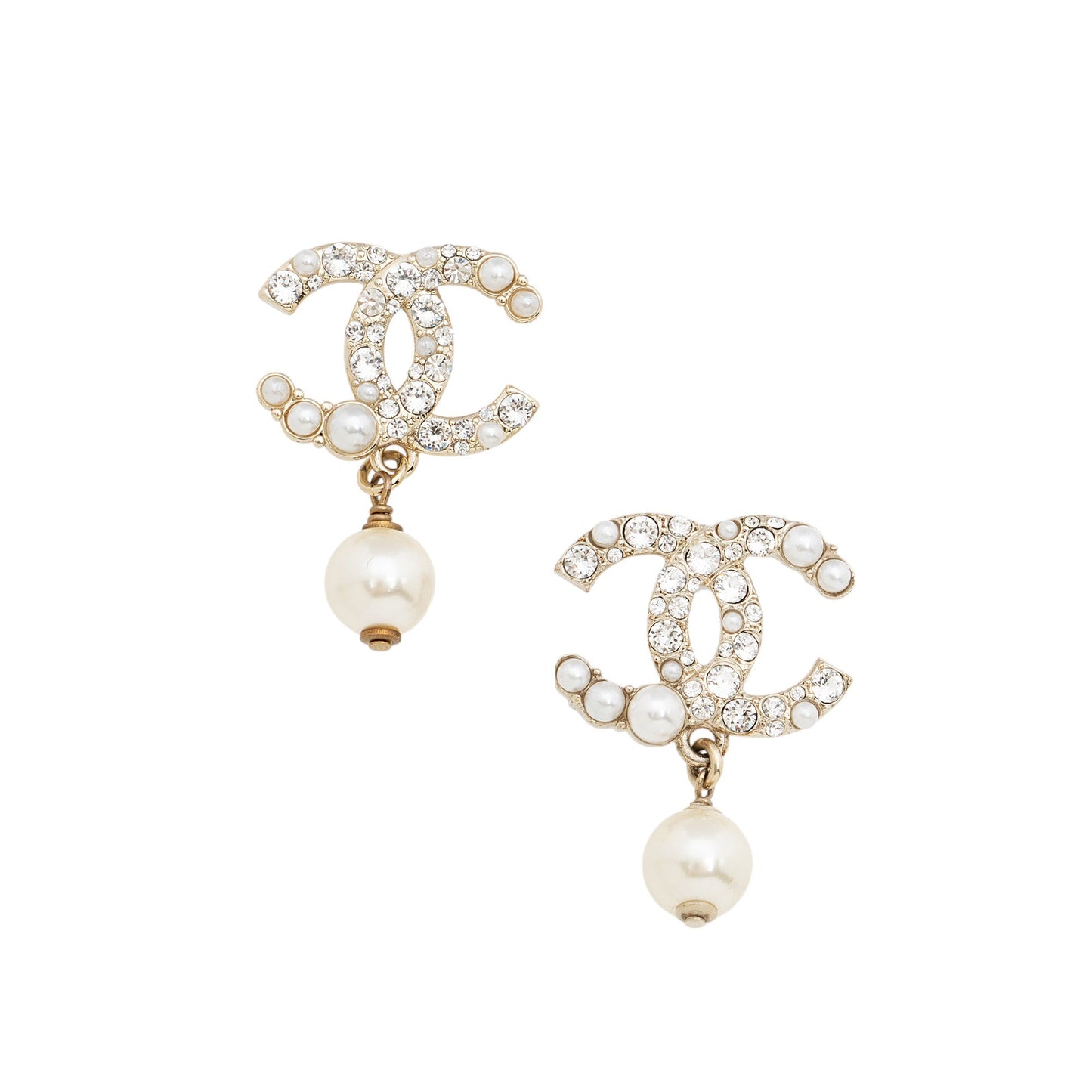 Chanel Pearl Crystal CC Drop Earrings