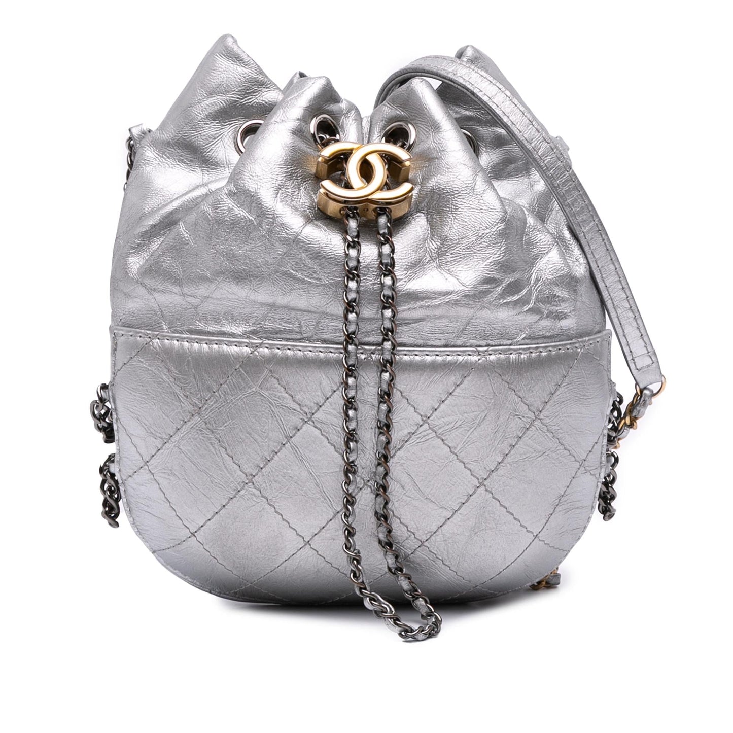 Chanel Small Quilted Metallic Aged Calfskin Gabrielle Bucket Bag