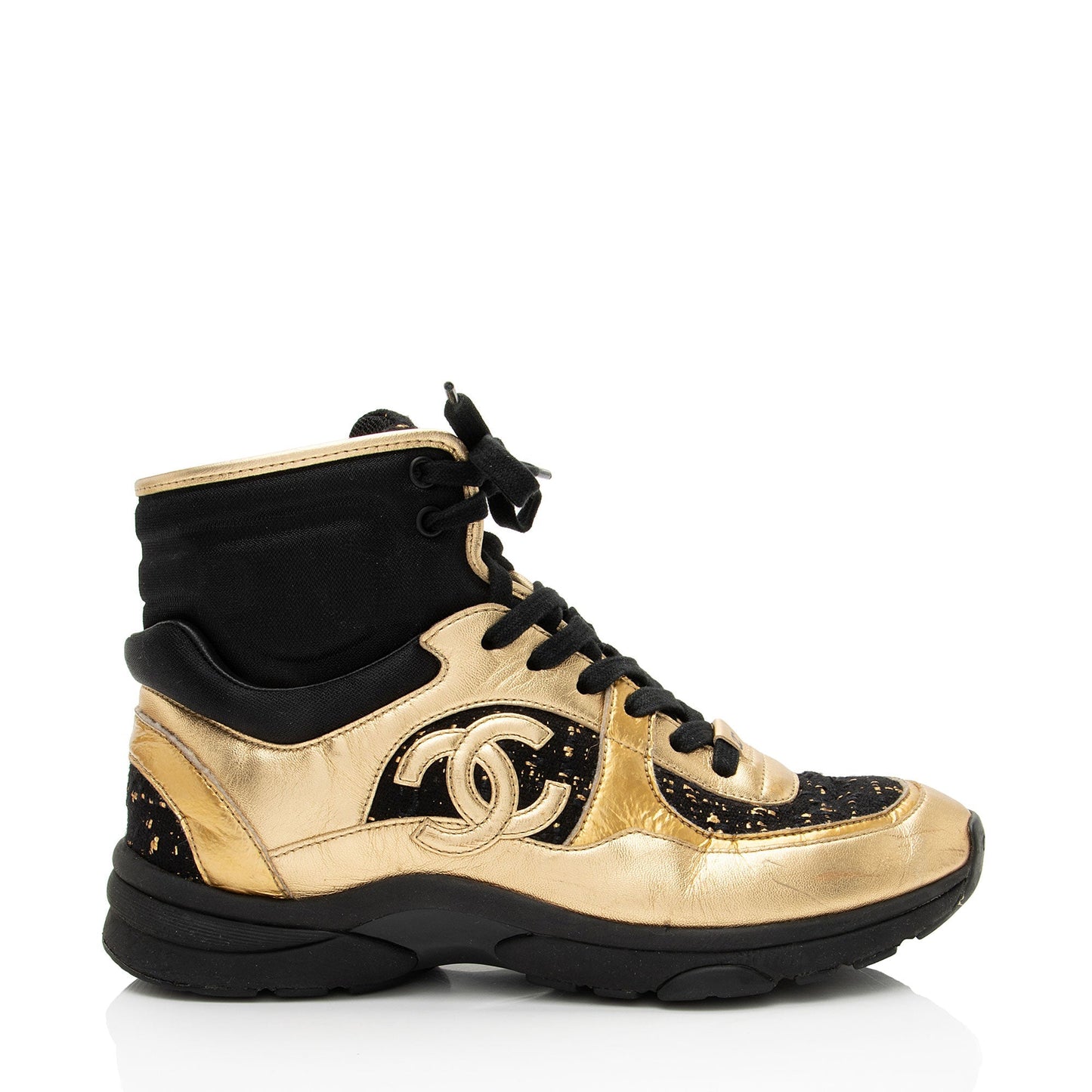 Chanel Tweed CC High Top Sneakers - Size 8.5 / 38.5