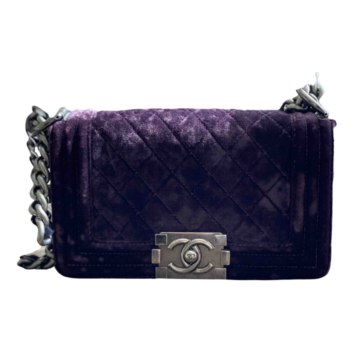 CHANEL VELVET QUILTED MINI BOY FLAP BAG IN PURPLE-HS