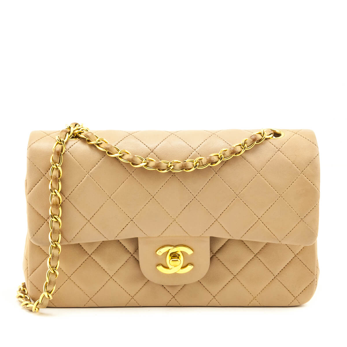 Chanel Beige Lambskin Quilted Medium Double Flap Bag