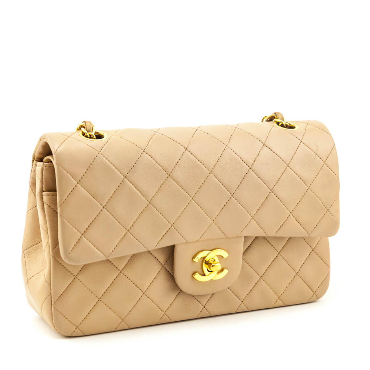 Chanel Beige Lambskin Quilted Medium Double Flap Bag