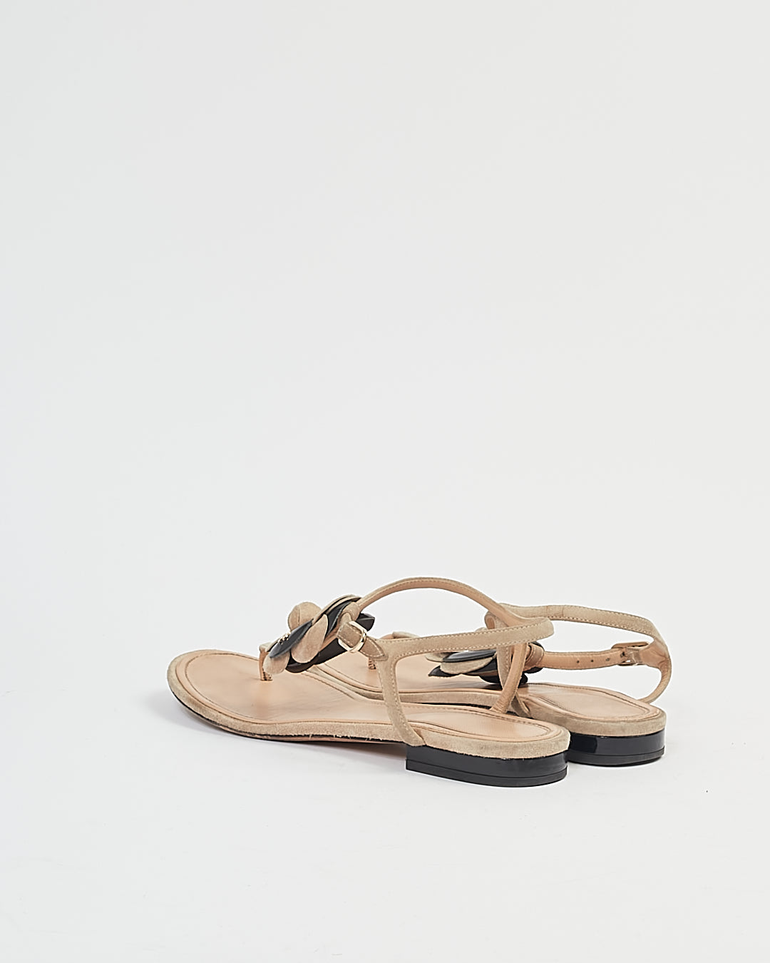 Chanel Beige/Black Camelia Flower Sandals - 38.5
