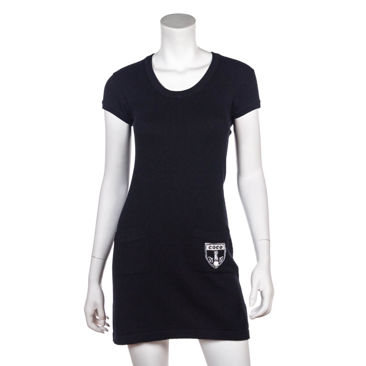 Chanel Black Cashmere Knit Coco Mini Dress Size XS | FR 36
