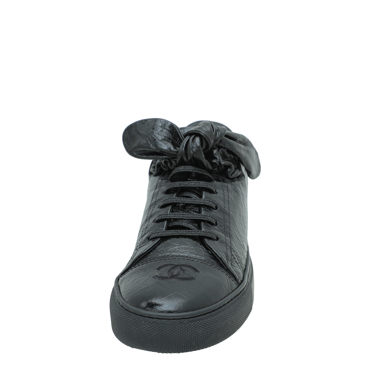 Chanel Black Crumpled CC Bow Sneakers 39.5