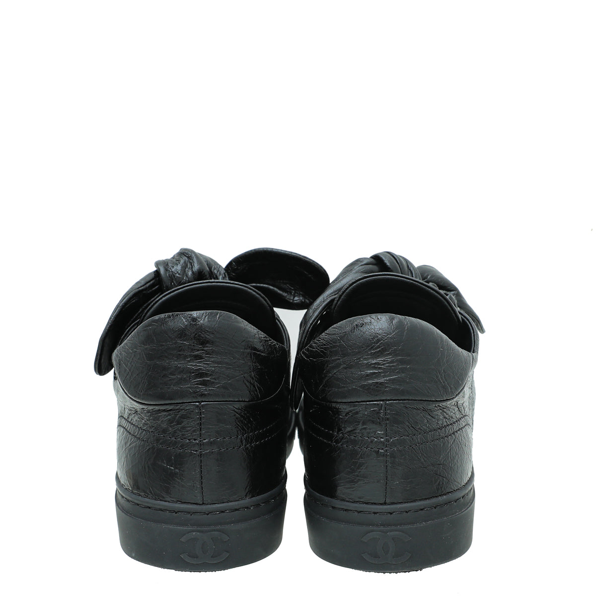 Chanel Black Crumpled CC Bow Sneakers 39.5