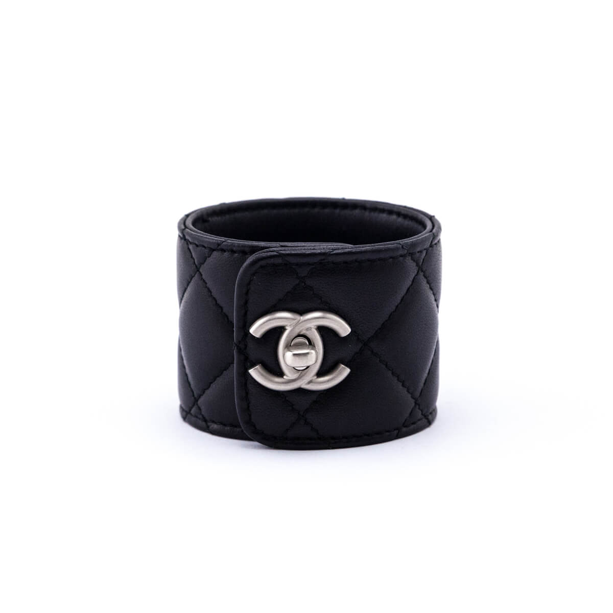 Chanel Black Leather CC Turn-Lock Cuff