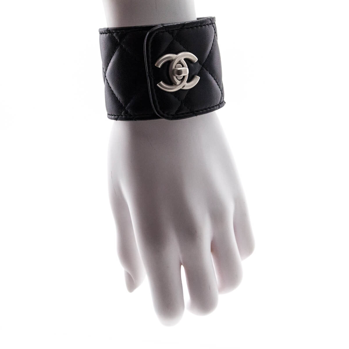 Chanel Black Leather CC Turn-Lock Cuff