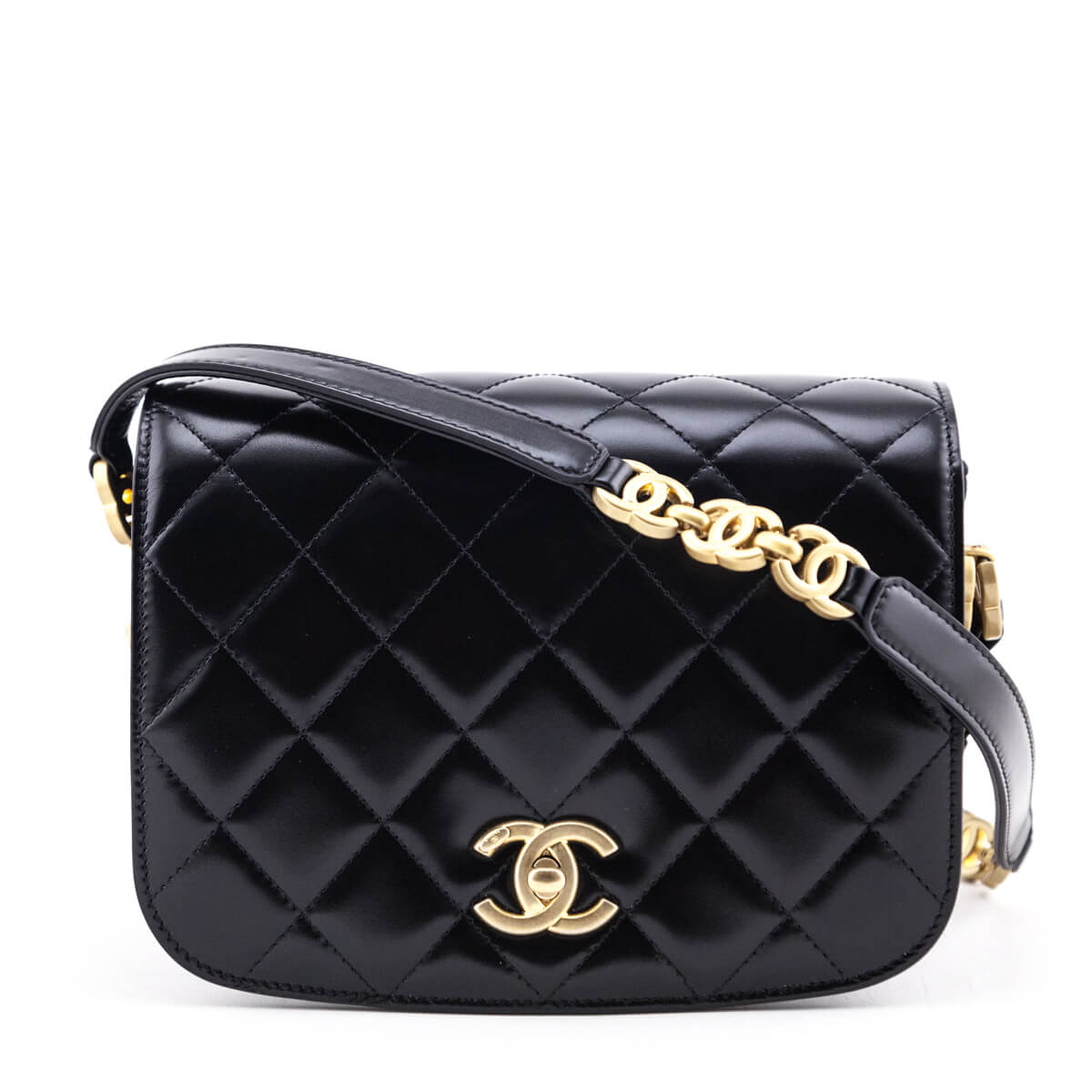 Chanel Black Quilted Shiny Calfskin & Suede Mini Messenger Bag