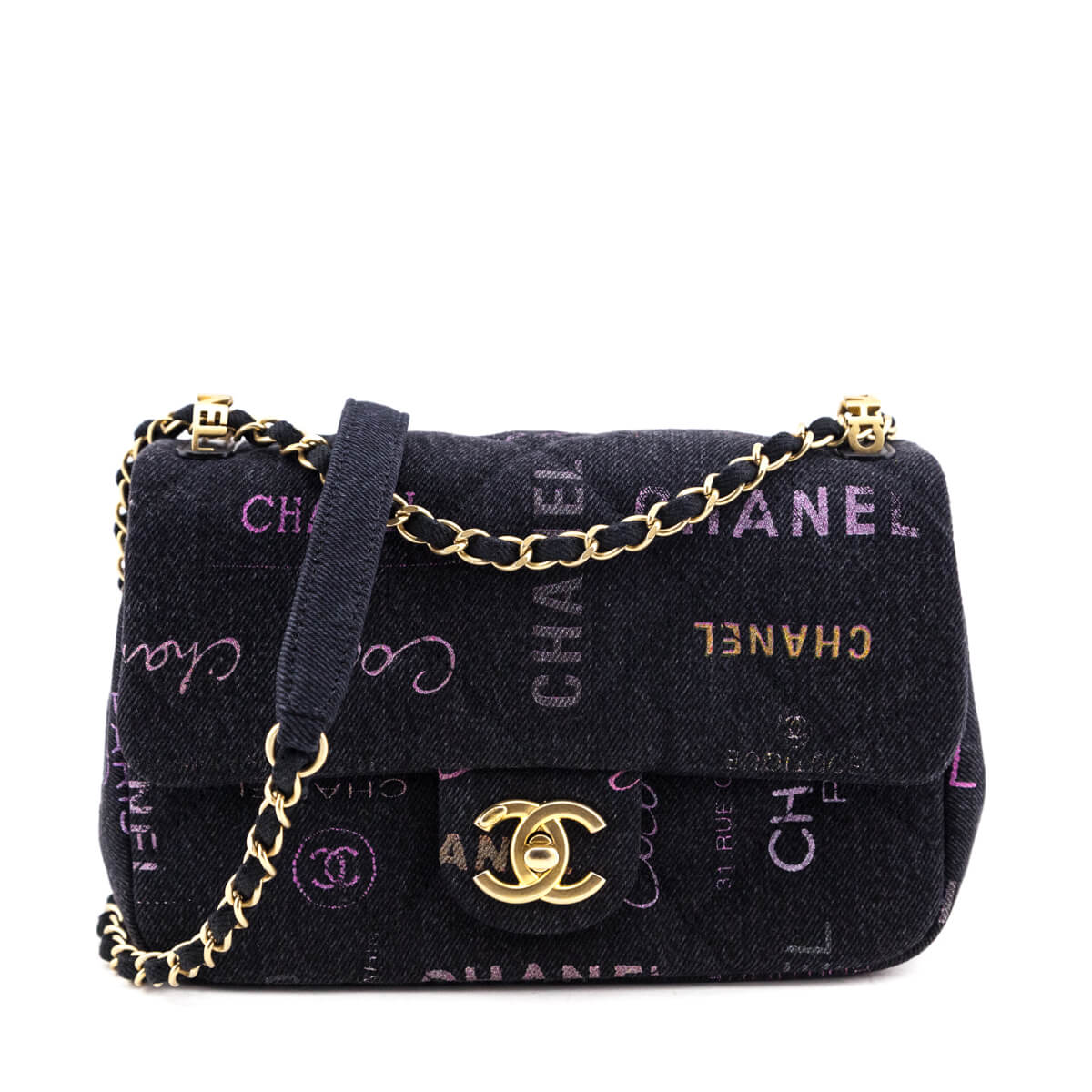 Chanel Black Quilted Small Denim Mood Rectangular Flap Bag