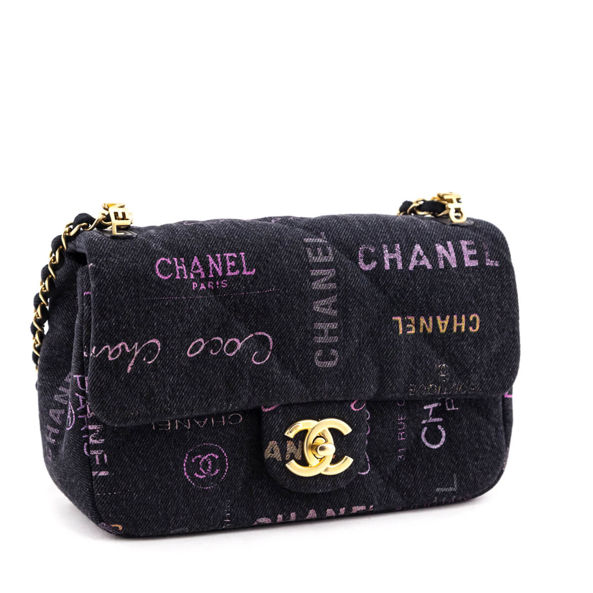 Chanel Black Quilted Small Denim Mood Rectangular Flap Bag