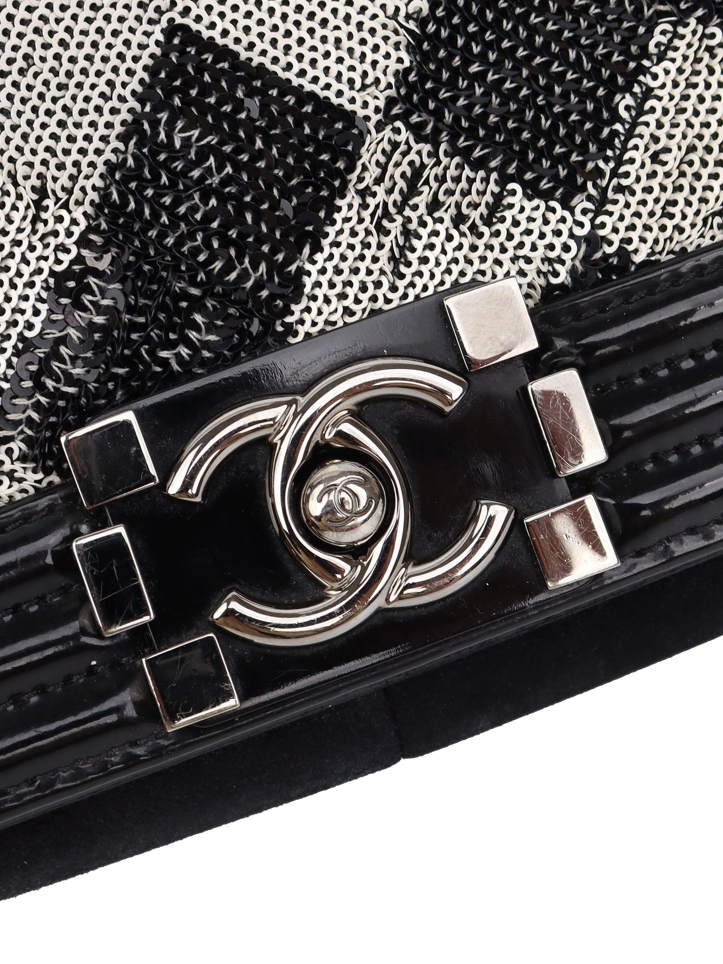 Chanel Black & White Sequin Medium Boy Bag