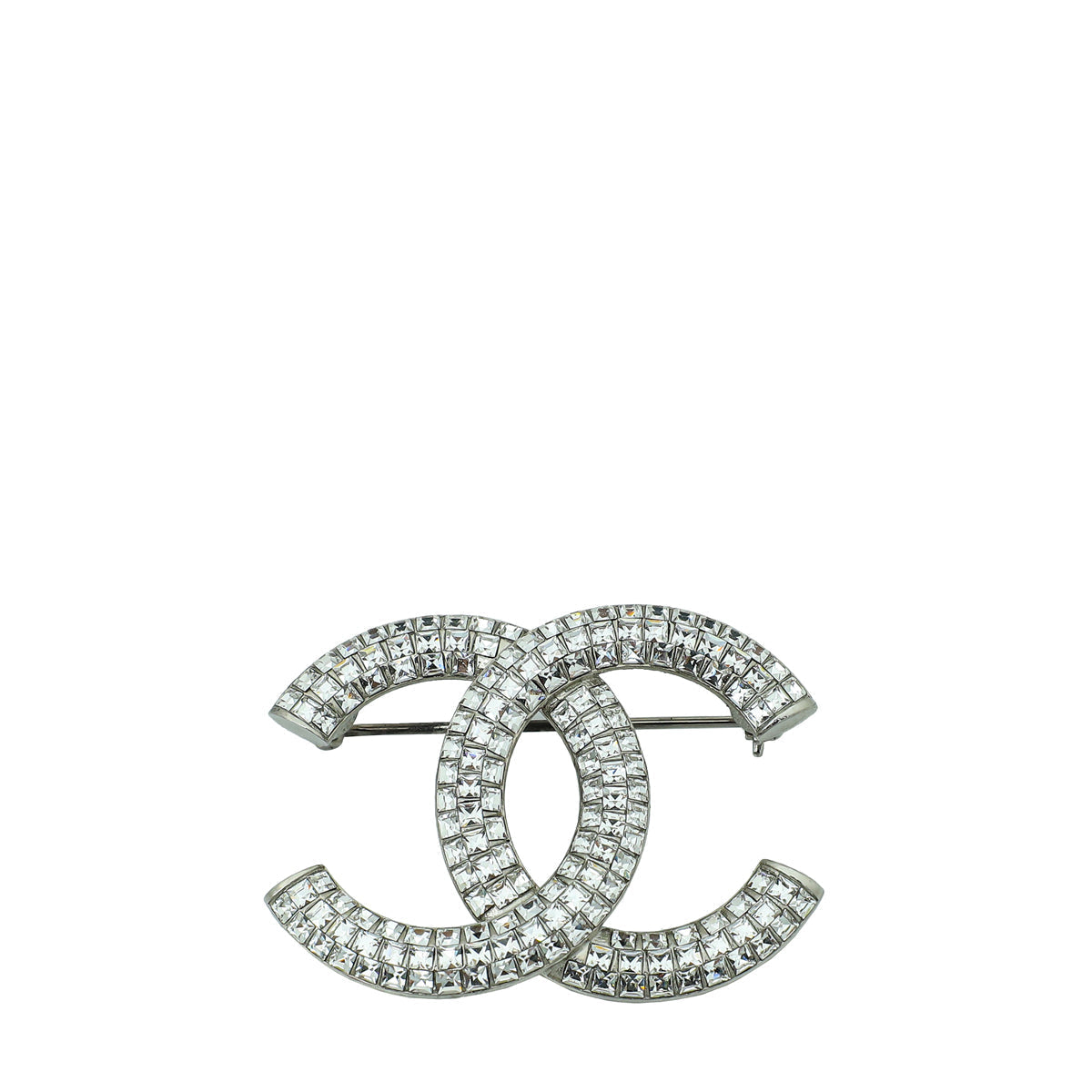 Chanel Silver CC Crystal Brooch