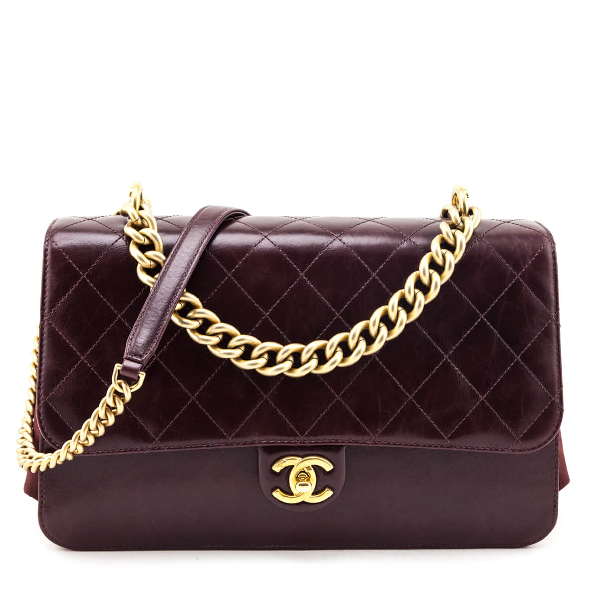 Chanel Burgundy Calfskin Quilted Small Straight Lined Flap Bag