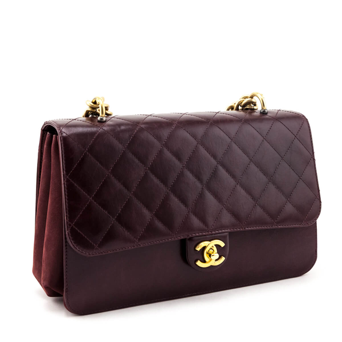 Chanel Burgundy Calfskin Quilted Small Straight Lined Flap Bag