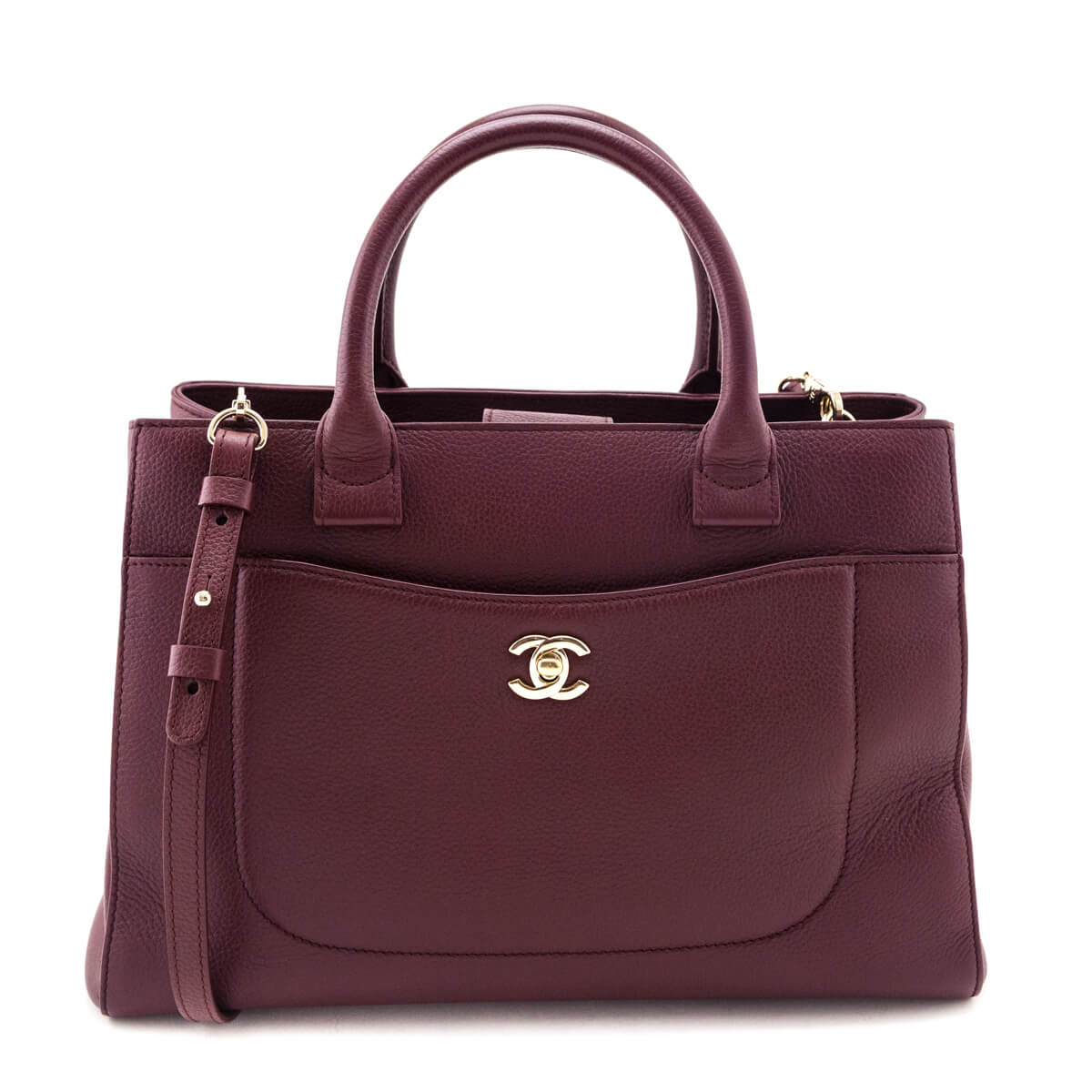 Chanel Burgundy Grained Calfskin Small Neo Executive Shopper Tote