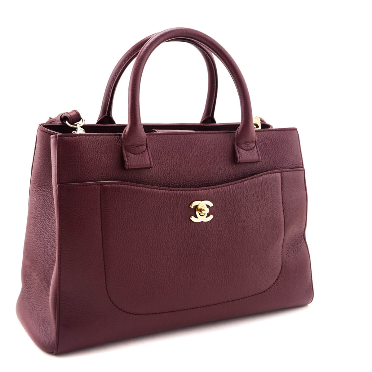 Chanel Burgundy Grained Calfskin Small Neo Executive Shopper Tote