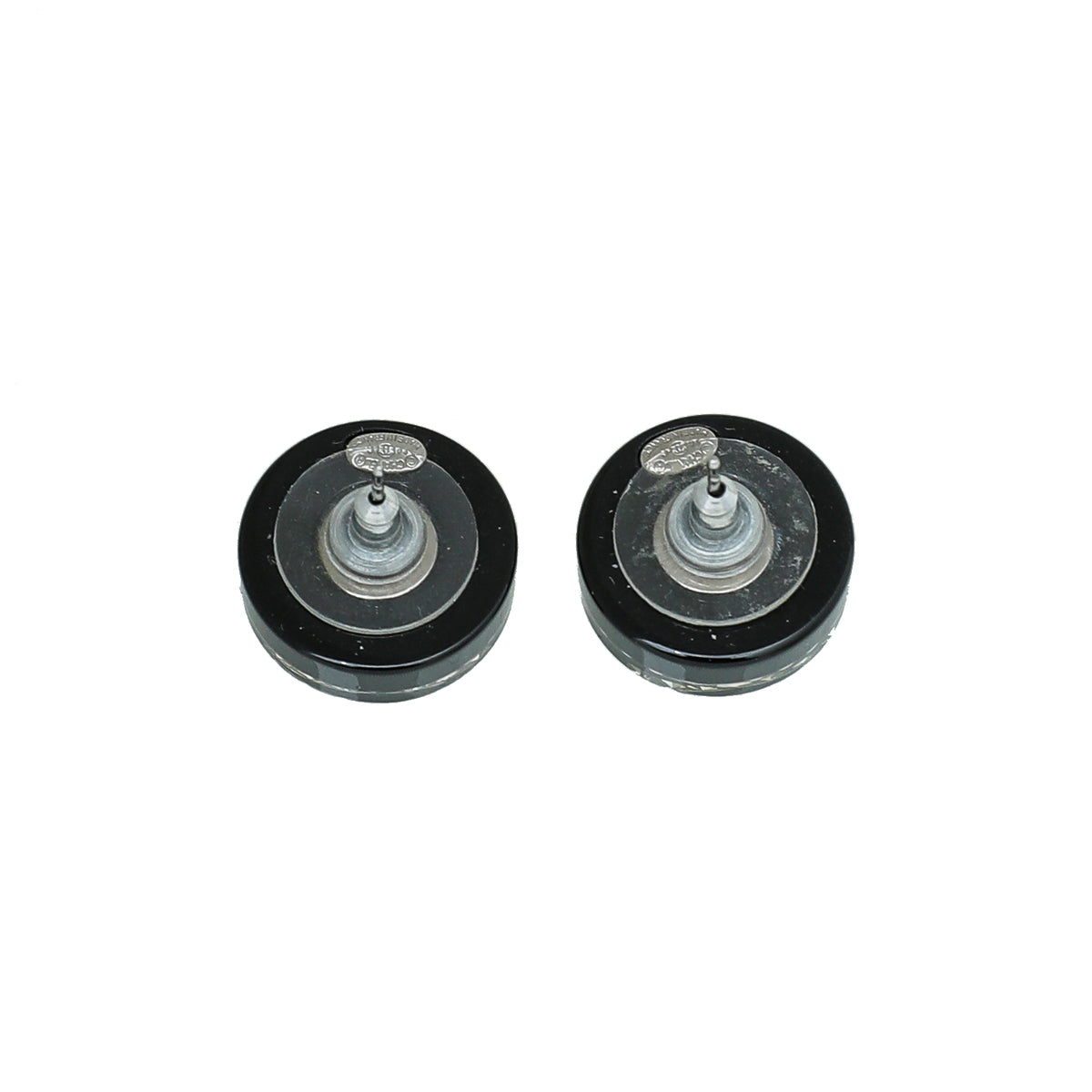 Chanel Black CC Round Enamel Earrings