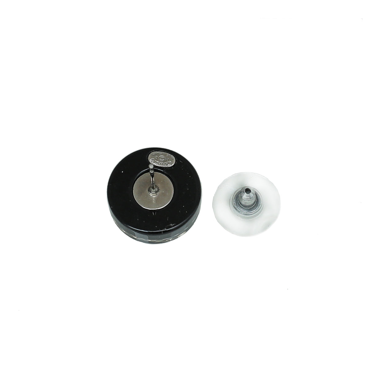 Chanel Black CC Round Enamel Earrings
