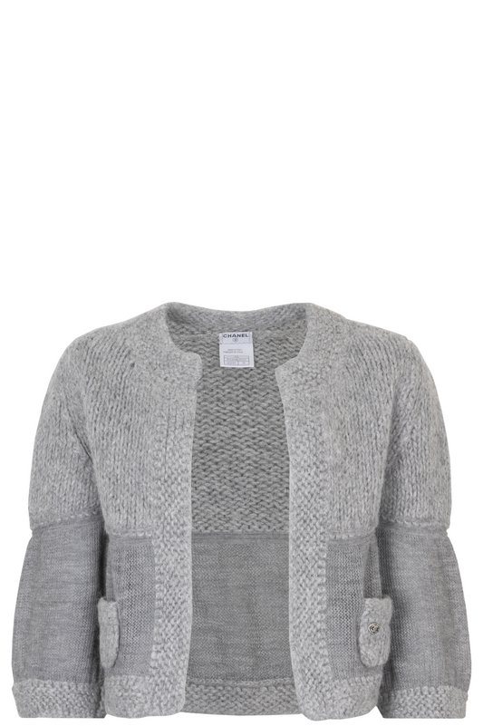 CHANEL 2007 Open Knit Cardigan Grey Alpaca