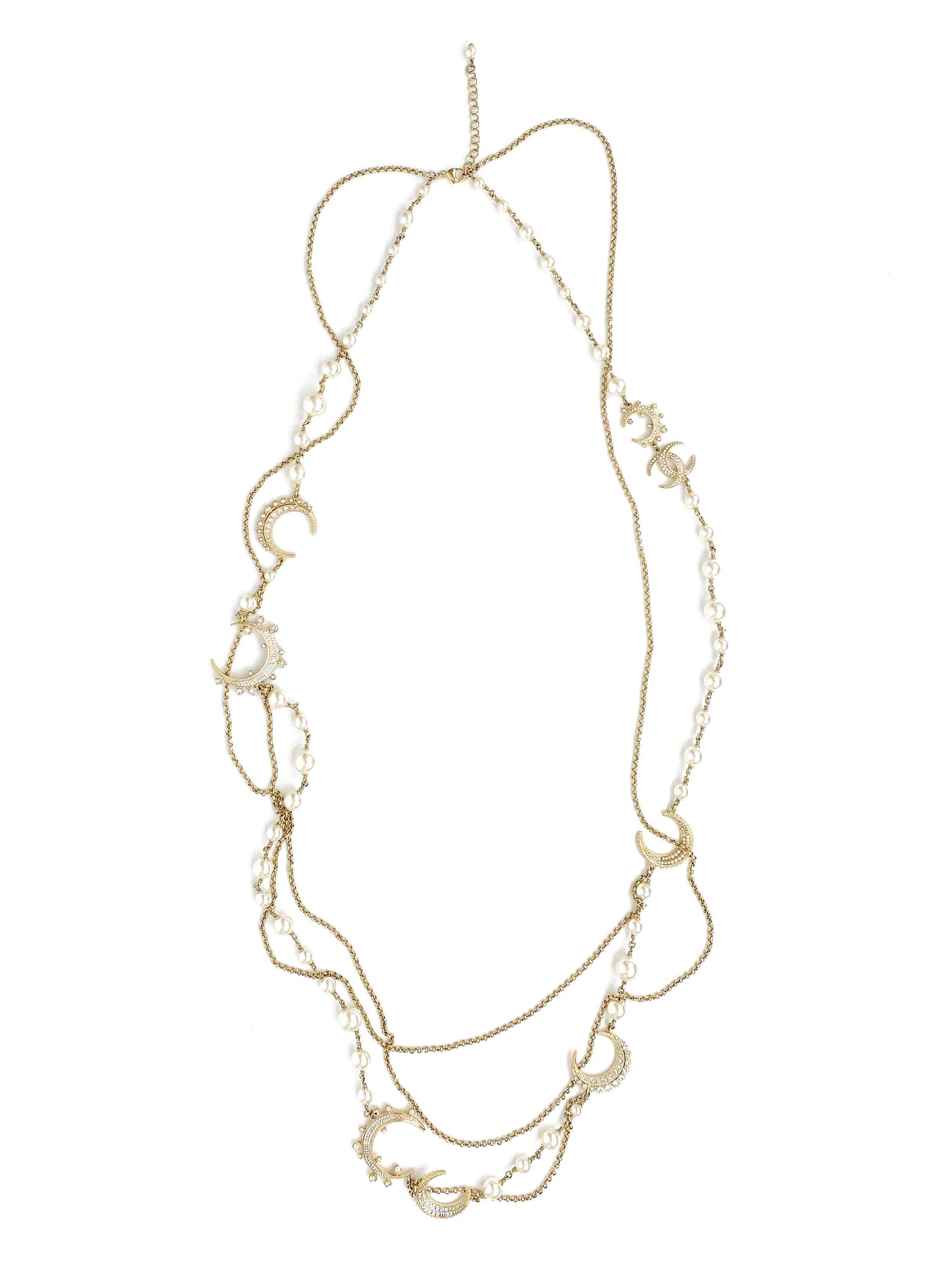Chanel Long Pearl & Crescent Moon Necklace