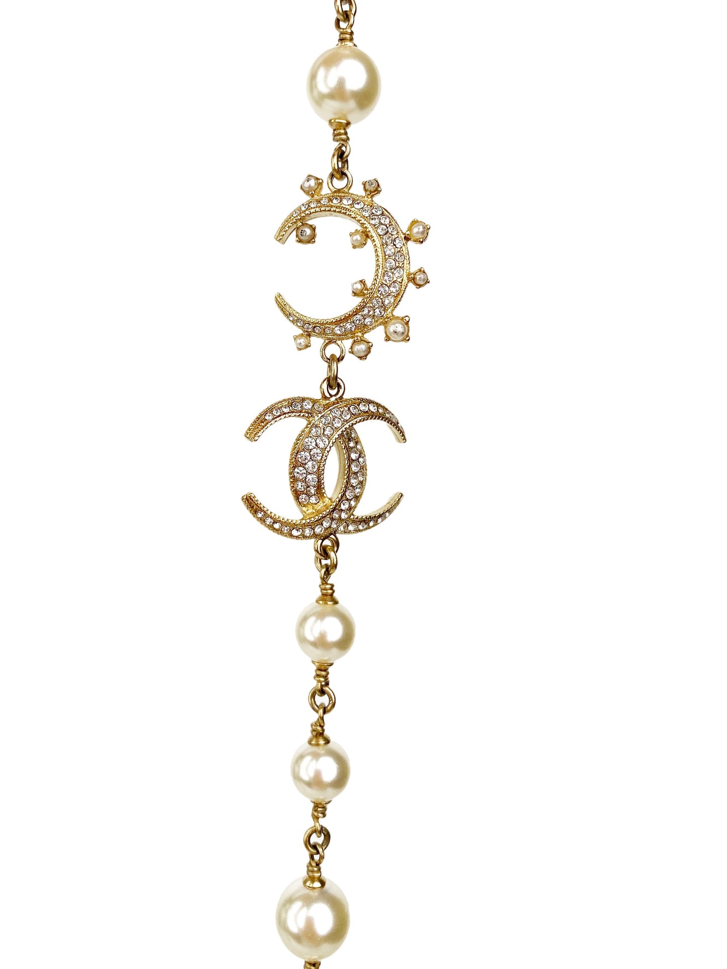 Chanel Long Pearl & Crescent Moon Necklace