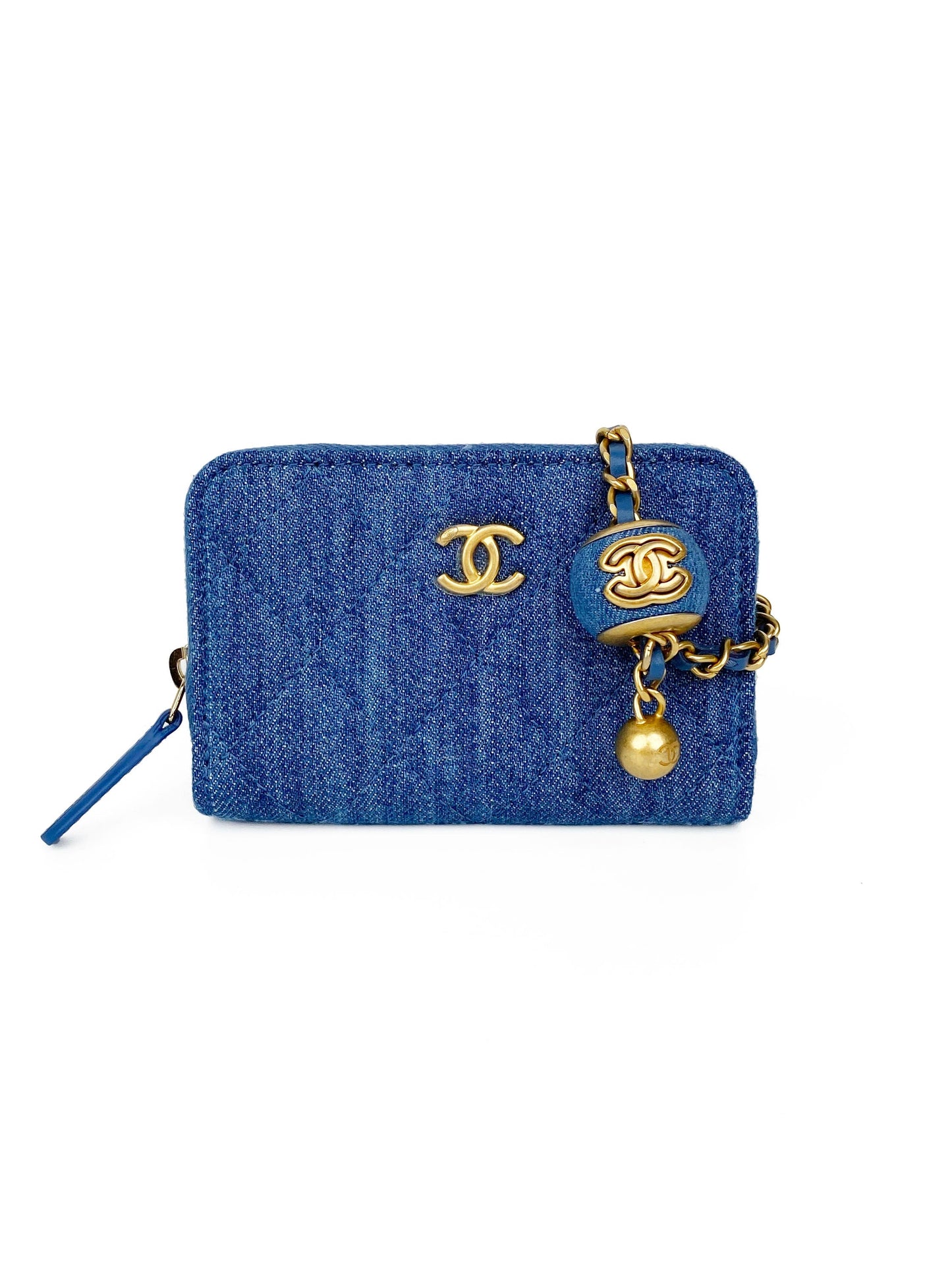 Chanel Mini Denim Cardholder with Pearl Crush