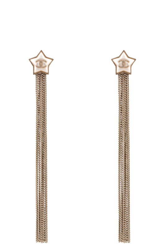 CHANEL 2018 Shooting Star CC Tassel Earrings Gold