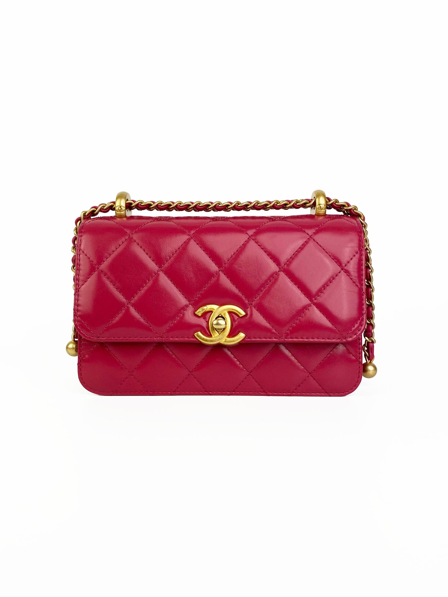 Chanel Mini Deep Pink Flap Bag with Gold Balls