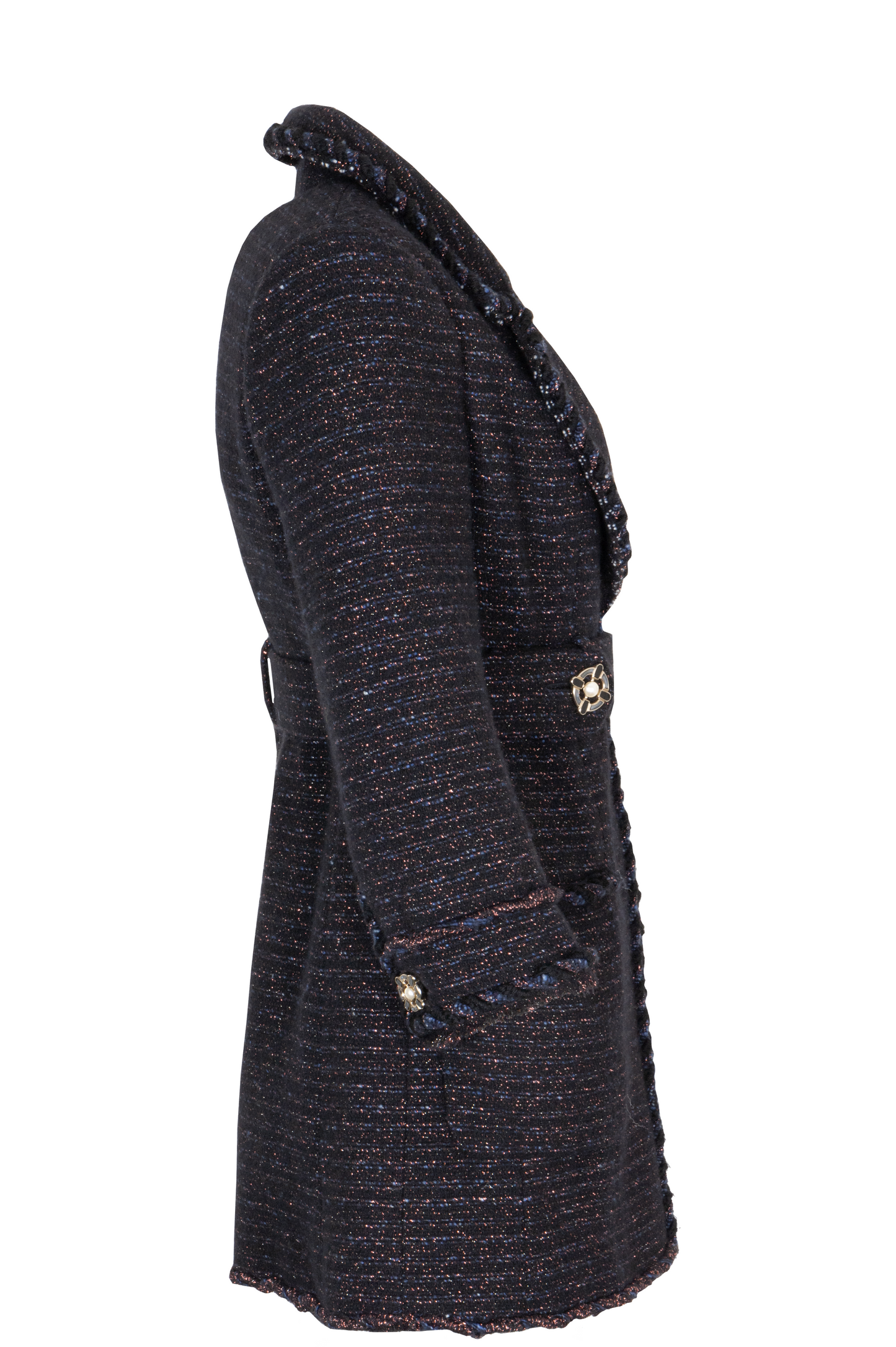 CHANEL 2007 Gripoix Belted Tweed Short Coat Black