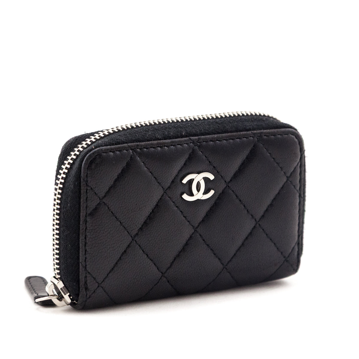 Chanel Black Quilted Lambskin Zip Around Coin Purse Wallet