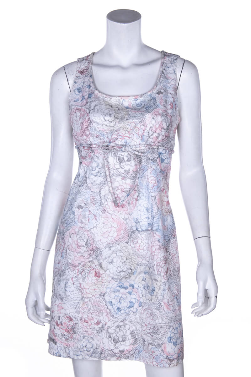 Chanel Pastel Blue, Pink, and White Floral Cotton Sleeveless Dress Size M