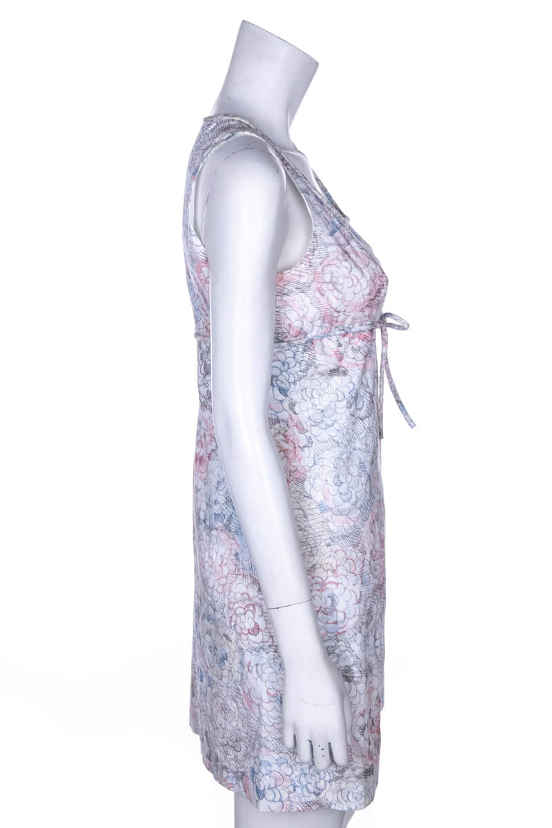 Chanel Pastel Blue, Pink, and White Floral Cotton Sleeveless Dress Size M