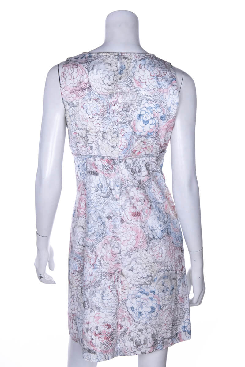 Chanel Pastel Blue, Pink, and White Floral Cotton Sleeveless Dress Size M
