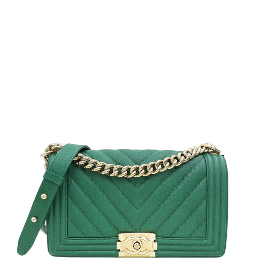Chanel Green Chevron Le Boy Medium Bag