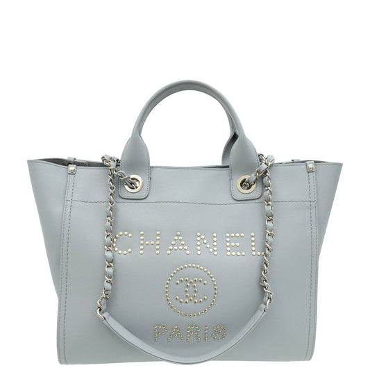 Chanel Grey CC Deauville Studded Medium Tote Bag