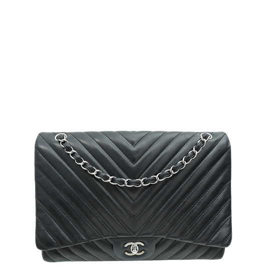 Chanel Black Chevron Classic Maxi Single Flap Bag