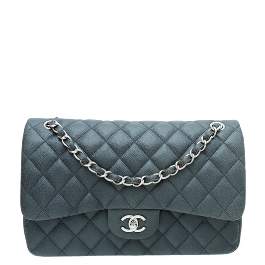 Chanel Indigo Blue CC Classic Double Flap Jumbo Bag