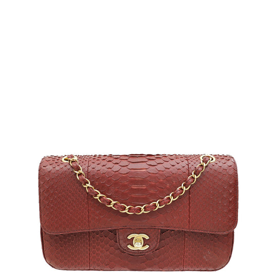 Chanel Burgundy Python CC Classic Double Flap Medium Bag
