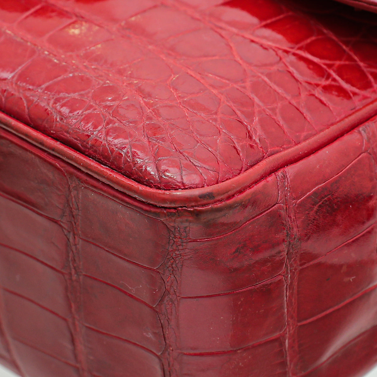 Chanel Red Crocodile   CC Classic Mini Square Bag