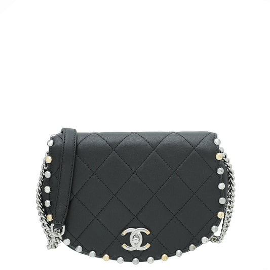 Chanel Black CC Metal Bubble Edge Flap Bag