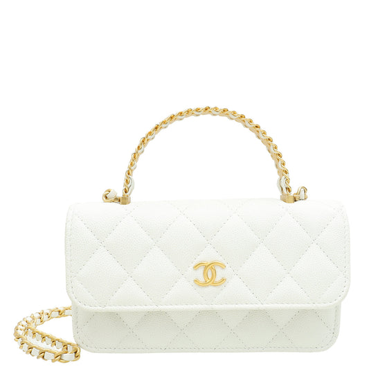 Chanel White CC Top Handle Phone Holder With Chain
